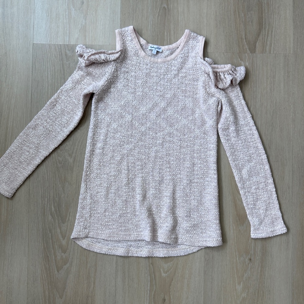 Splendid Girls Cold Shoulder Sparkly Sweater Shirt, Pink, Size 10